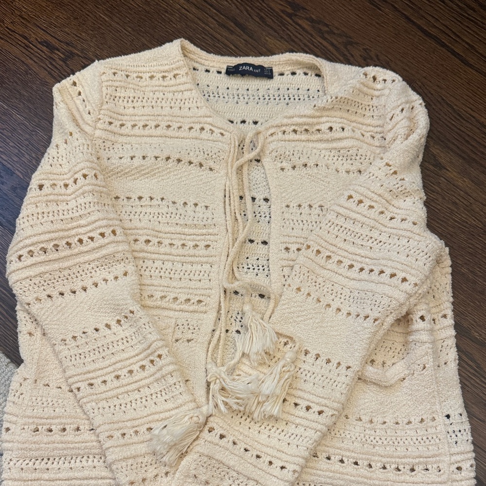 Zara Beige Crochet Women Cardigan